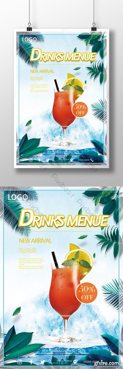 Summer drink promotion poster Template PSD