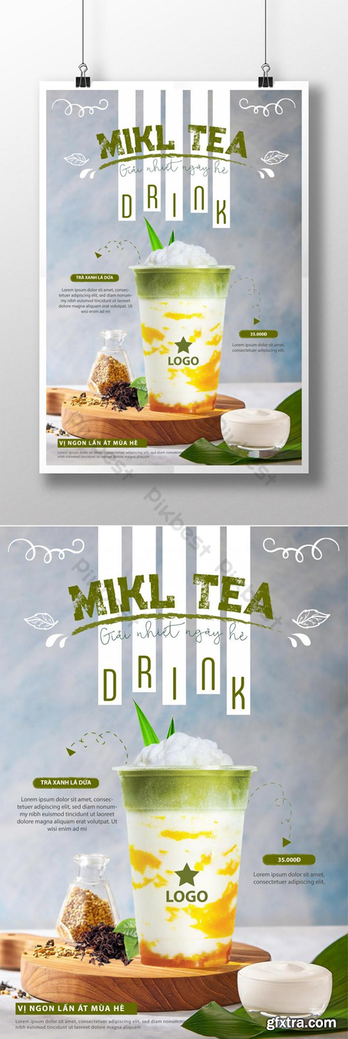 Milk tea summer drinks milk tea posters refreshing summer day Template AI