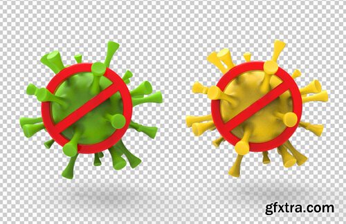 3d rendering of corona virus warning with red stop signs Premium Psd