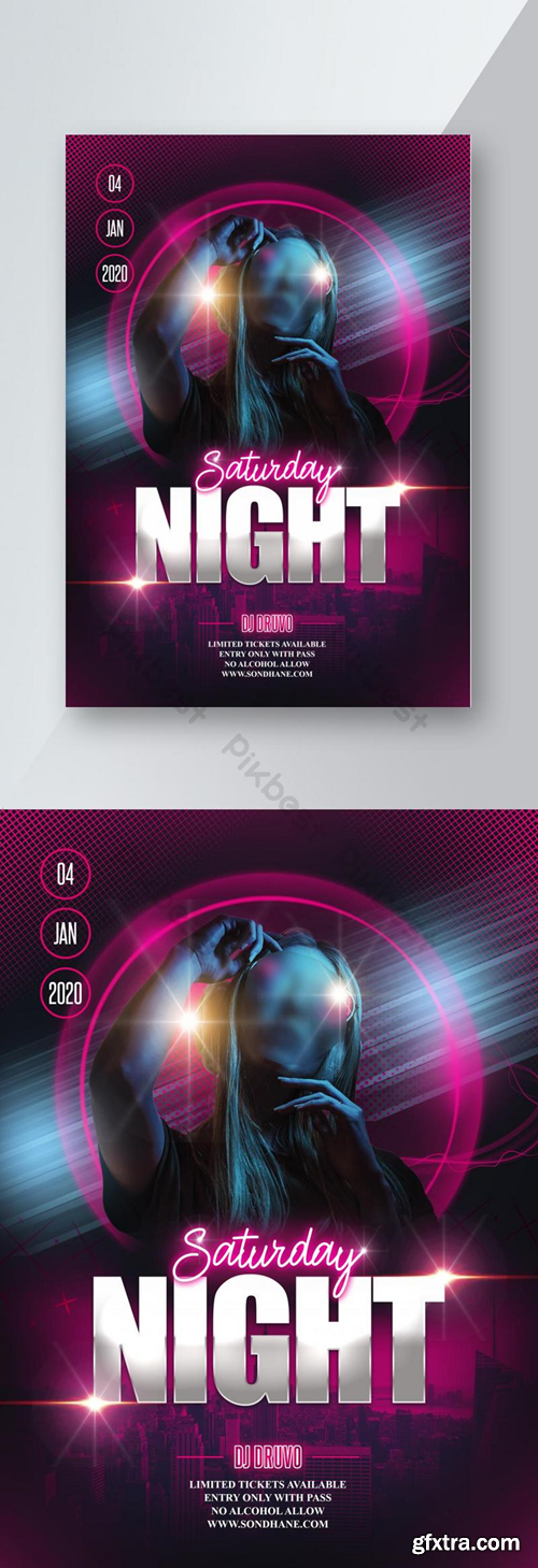 violet saturday party night flyer Template PSD