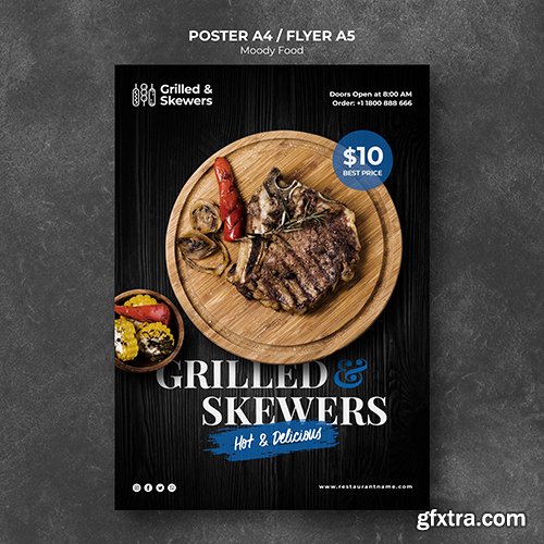 Grilled steak restaurant poster template