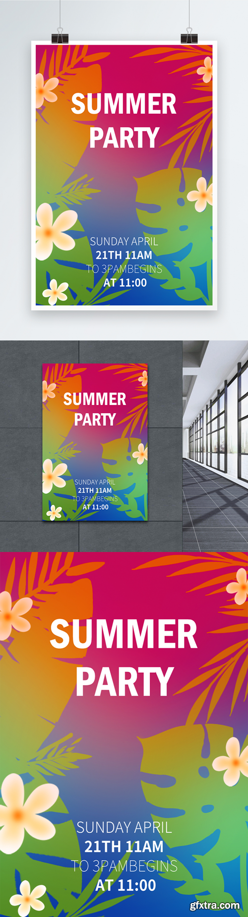 gradual tropical hawaiian summer party creative poster