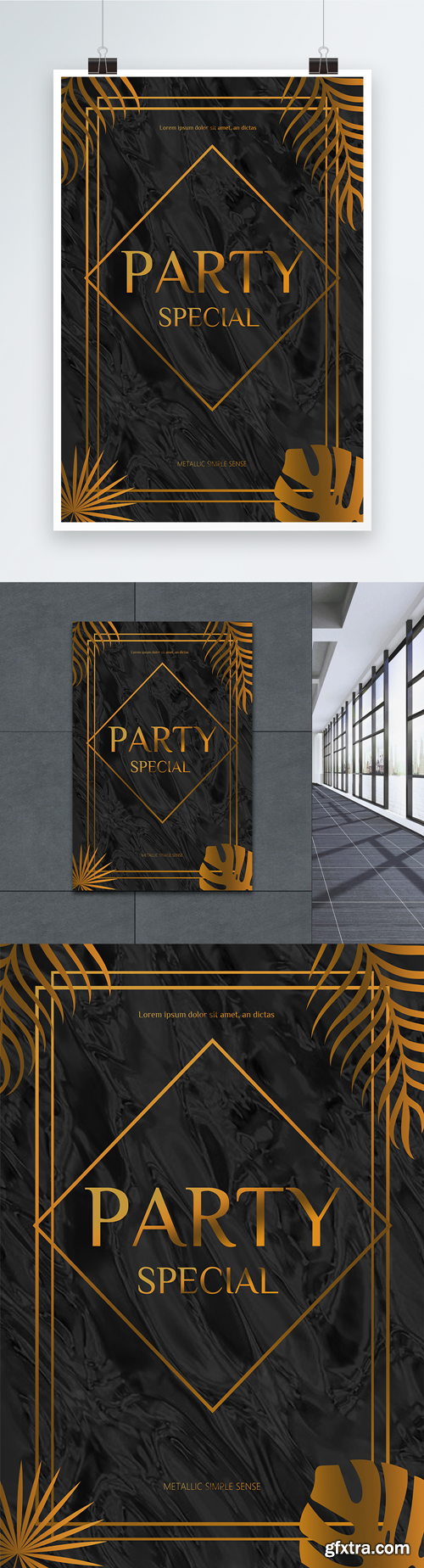 golden leaves border marbled party poster
