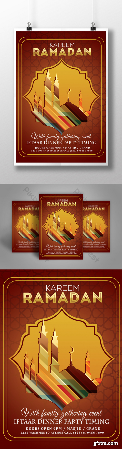 Ramadan Muslim Event with Centered Frame and Assorted Mosques in Silhouette Flyer Templates Template PSD