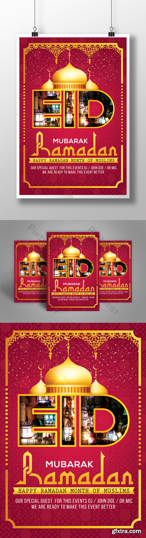 Golden Style Ramadan Eid Mubarak Flyer Templates Template PSD