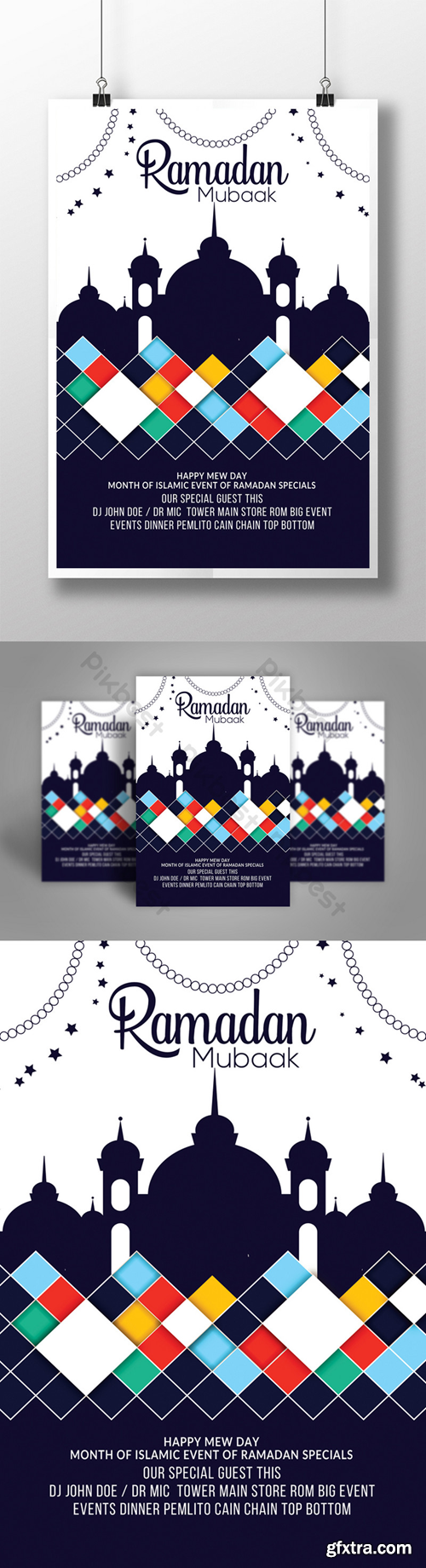 Ramadan Muslim Event Poster Templates with Mosque Silhouette Template PSD