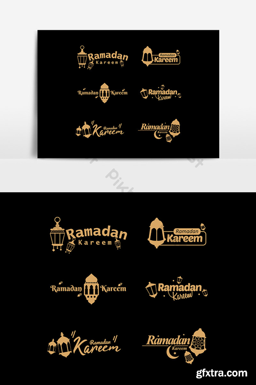 Ramadan Logos Labels Icons and Emblems in Flat and Fluent Design and Golden Color Graphic Elements Template AI