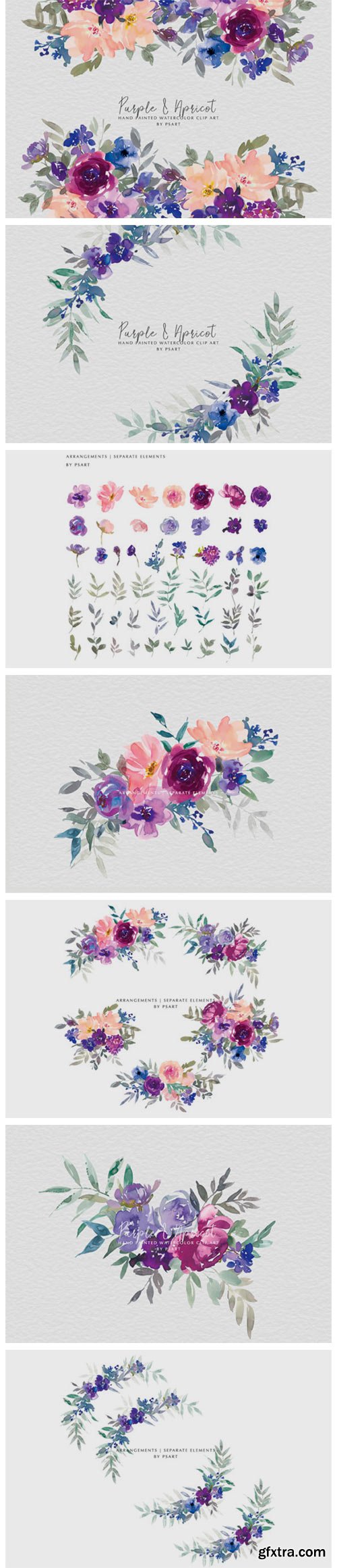 Purple Watercolor Floral Clip Art Set 3869978