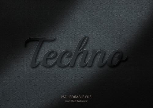 Black Techno 3d Text Effect Texture Mockup Premium PSD