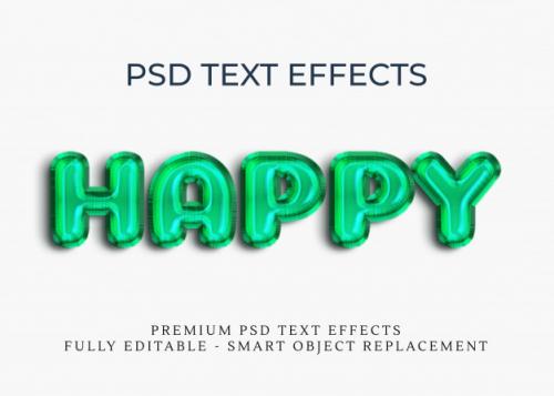 Happy Balloon Green 3d Text Style Effect Premium PSD