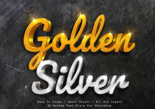 3d Mockup Gold And Silver Text Style Premium PSD