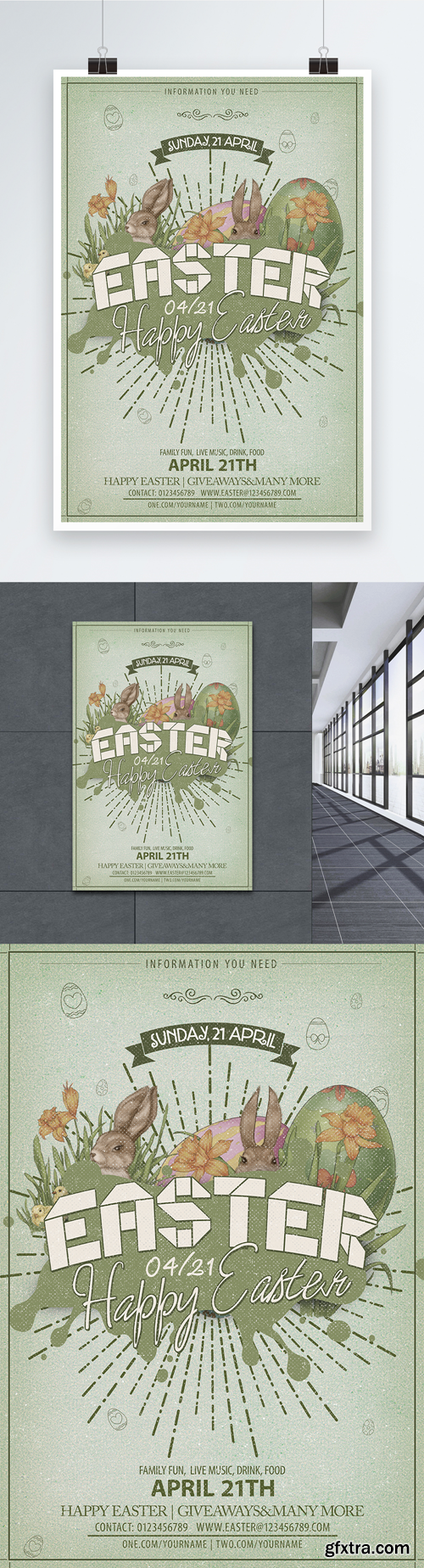 poster design of easter free promotion activities for retro cart