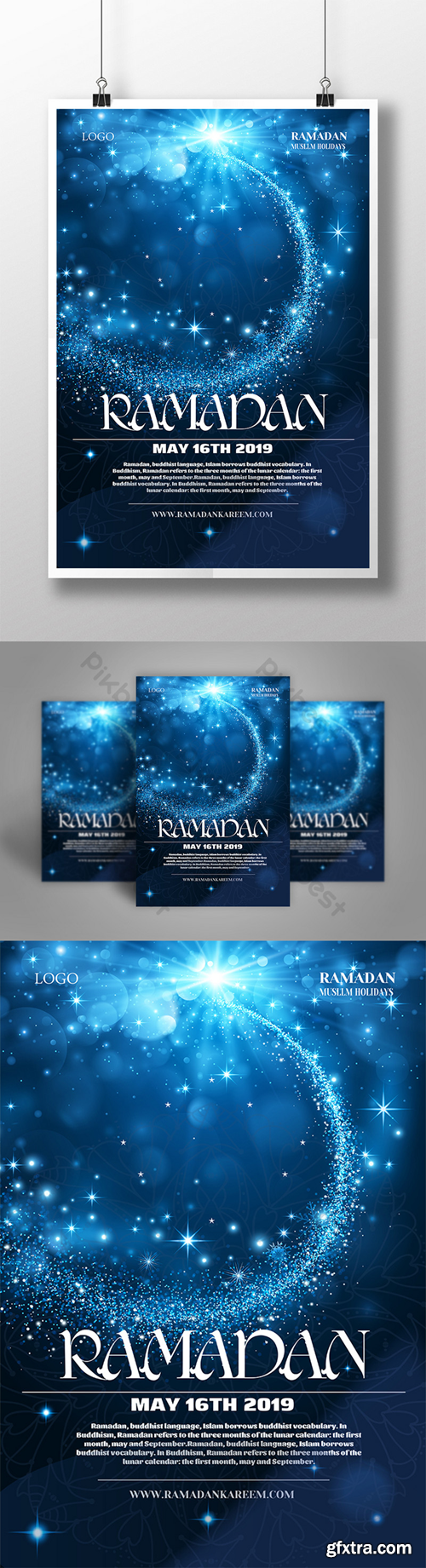 Blue night moon ramadan poster Template AI