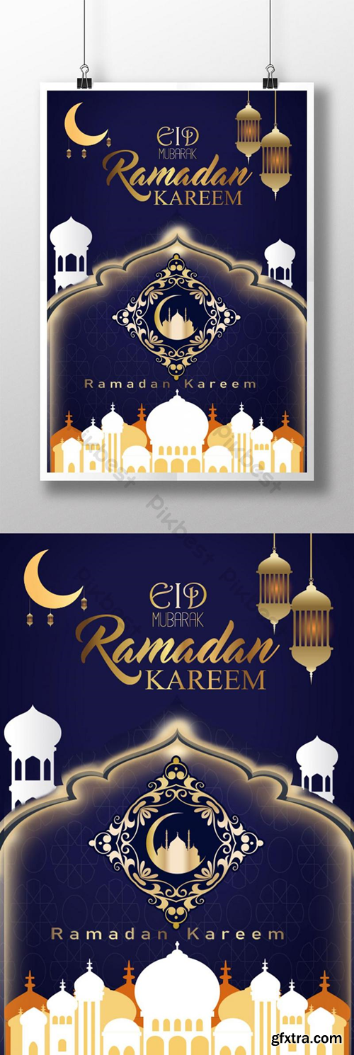 Noble blue art and Ramadan creative poster Template PSD