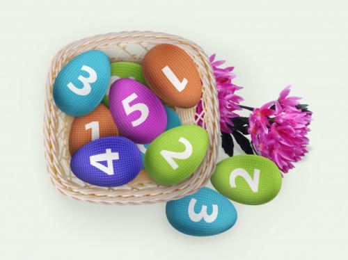Easter Eggs In Basket Mockup With Flowers Premium PSD