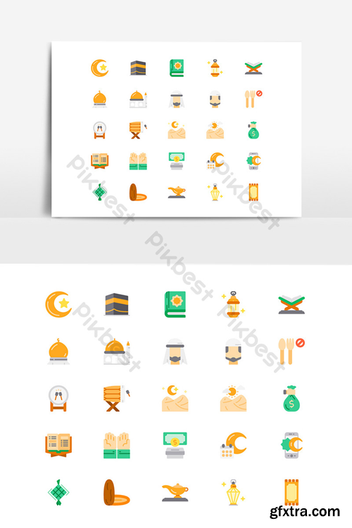 Ramadan Icon Set With Flat Style Graphic Elements Template PSD