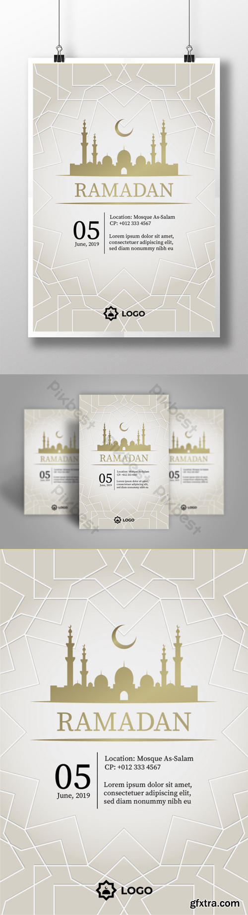 Simple Ramadan Poster Template Invitation With Mosque Silhouette Template PSD