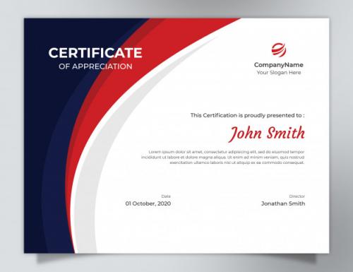 Dark Blue & Red Waves Certificate Template With Polygon Pattern Premium PSD