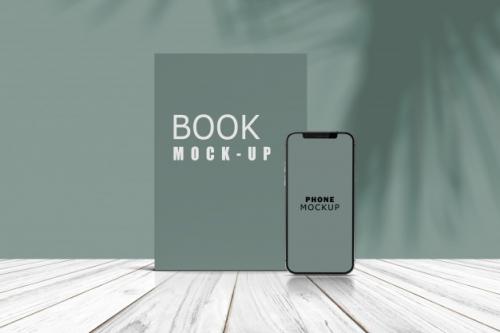 Phone And Book Stand Preview Mockup Premium PSD