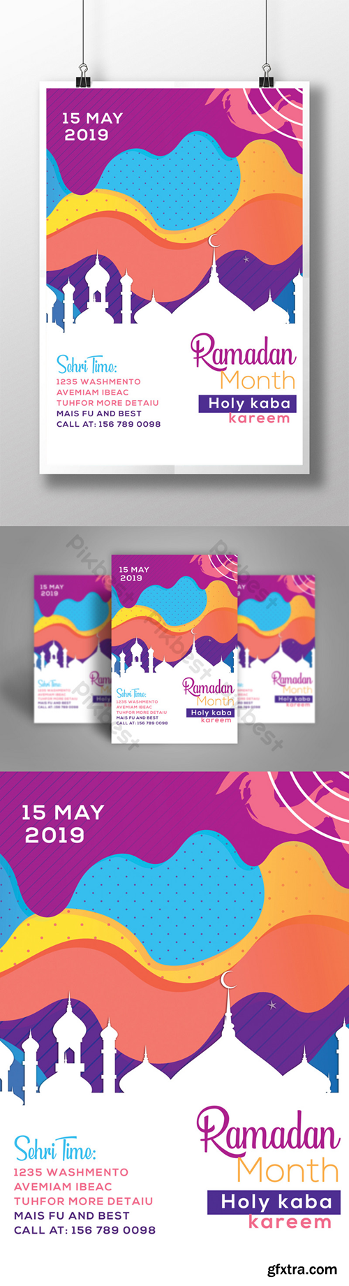 Ramadan Colorful Memphis Style Flyer Template PSD