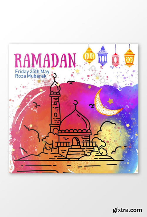 Water Color Ramadan Social Media Post Template PSD