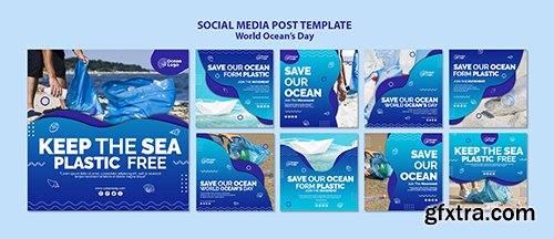 World oceans day social media post template