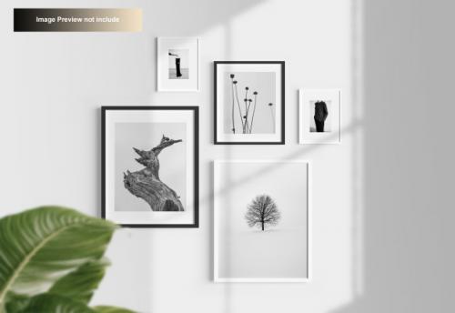 Elegant Minimal Photo Frames Mockup Hanging On Wall Premium PSD