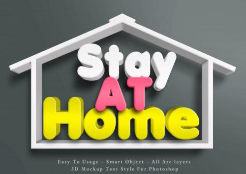 3d Stay At Home Text Style Effect Premium PSD
