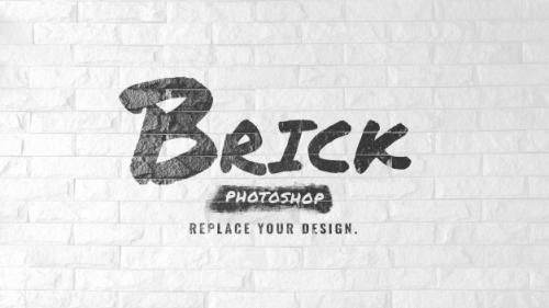 Mockup Brush Logo On White Brick Wall Premium PSD