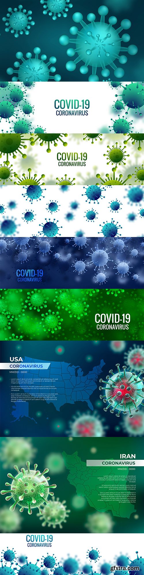 Coronavirus cell banner and realistic background with map