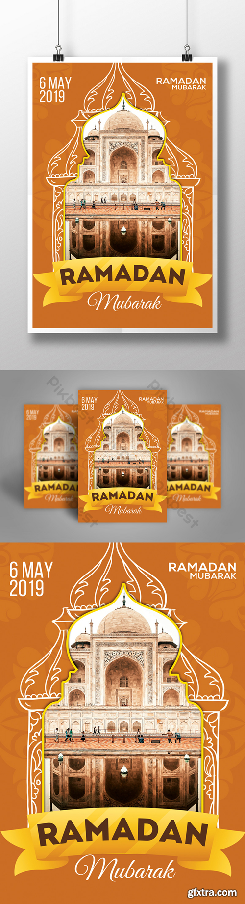 Unique Style Ramadan Flyer Templates with Banner and Skeleton of Mosque Template PSD