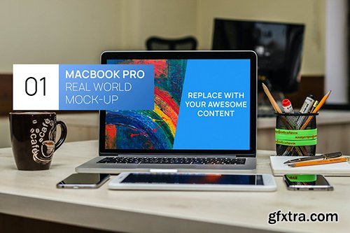 MacBook 13 on Desk Real World Mock-up