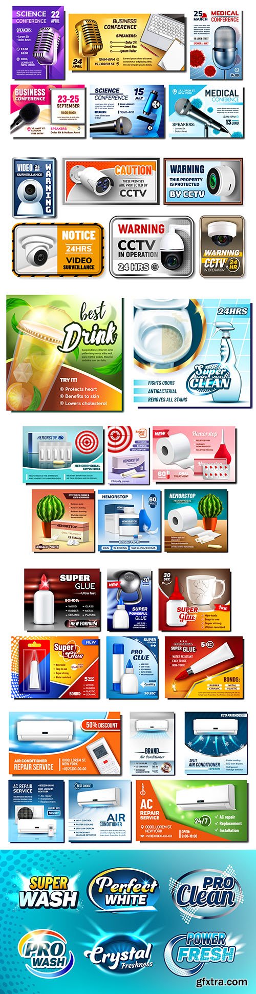 Creative advertising posters and banners to promote trade