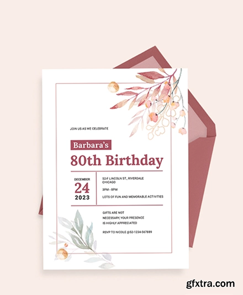 80th Birthday Invitation Template