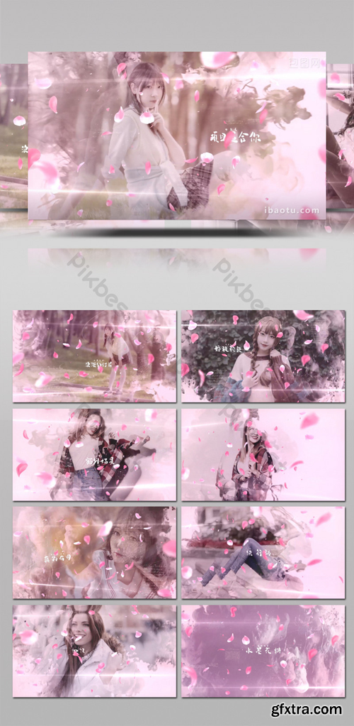 Romantic ink transition cherry blossom petals love graphic display AE template Video Template AEP 1477336