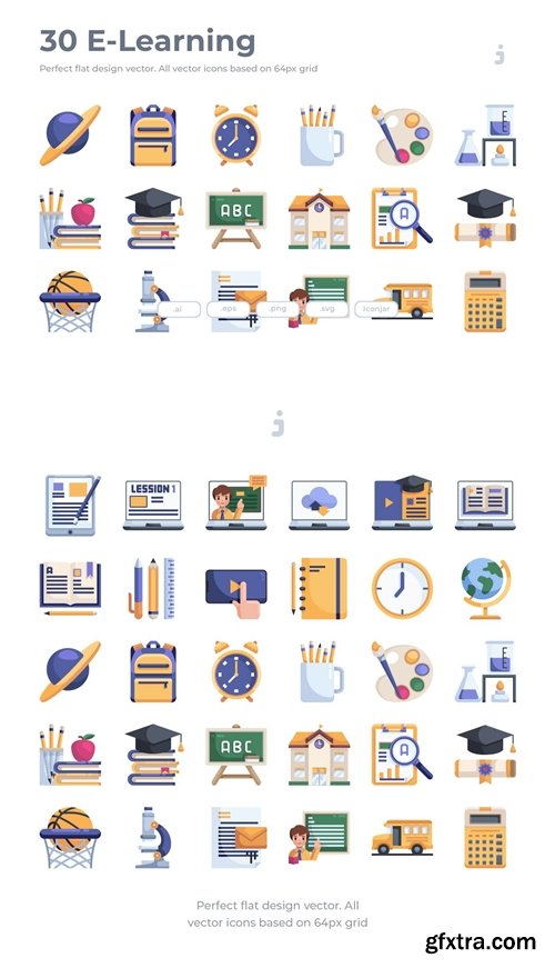 30 E-learning and Education Icon - Flat