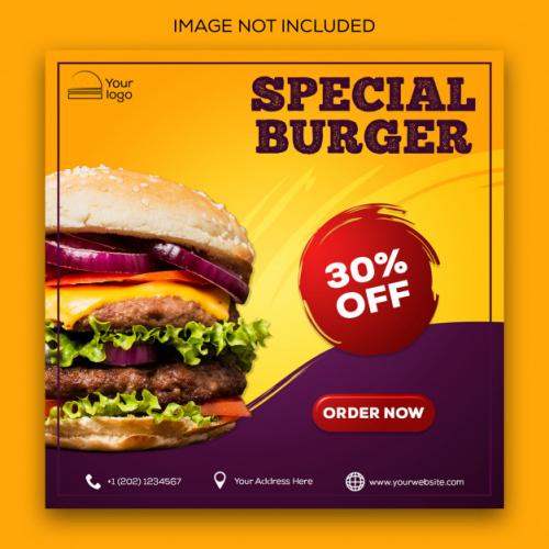 Burger Food Menu Promotion Social Media Post Banner Template Premium PSD