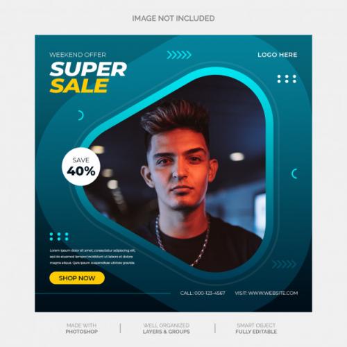 Abstract Blue And Teal Social Media Instagram Template Premium Premium PSD