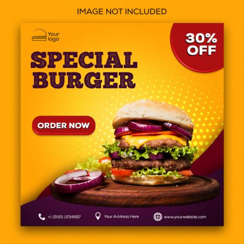 Burger Food Menu Promotion Social Media Instagram Post Banner Template Premium PSD