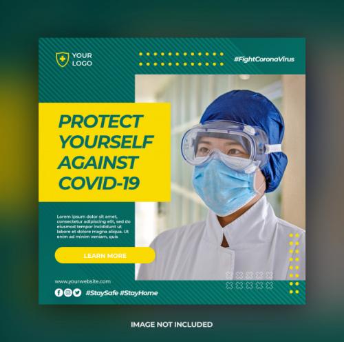 Healthcare Banner Or Square Flyer With Covid-19 Prevention Theme For Social Media Post Template Premium PSD