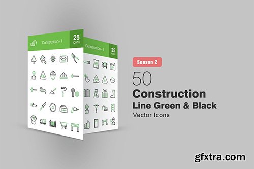 50 Construction Line Green & Black Icons Season II