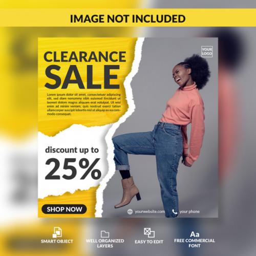 Clearance Sale Fashion Discount Offer Social Media Post Template Premium PSD