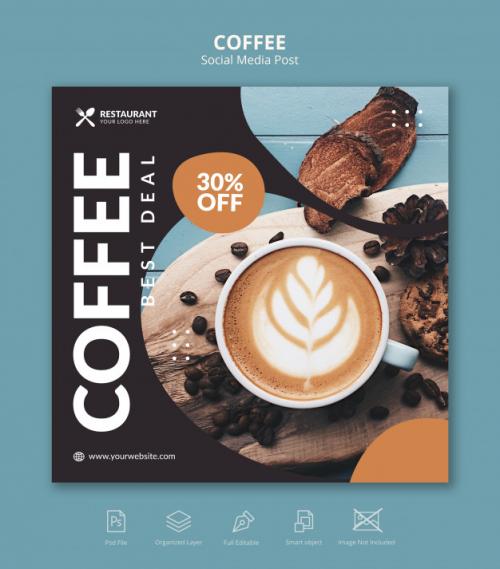 Coffee Cafe Square Banner Instagram Post Social Media Premium PSD