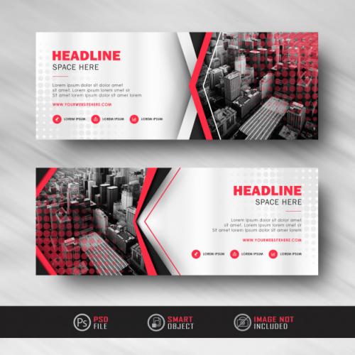 Red White Business Banner With Halftone Textured Banner Premium PSD