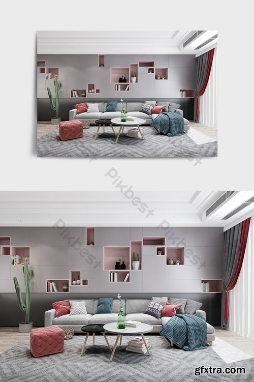 3d rendering of modern personalized custom living room Decors & 3D Models Template MAX