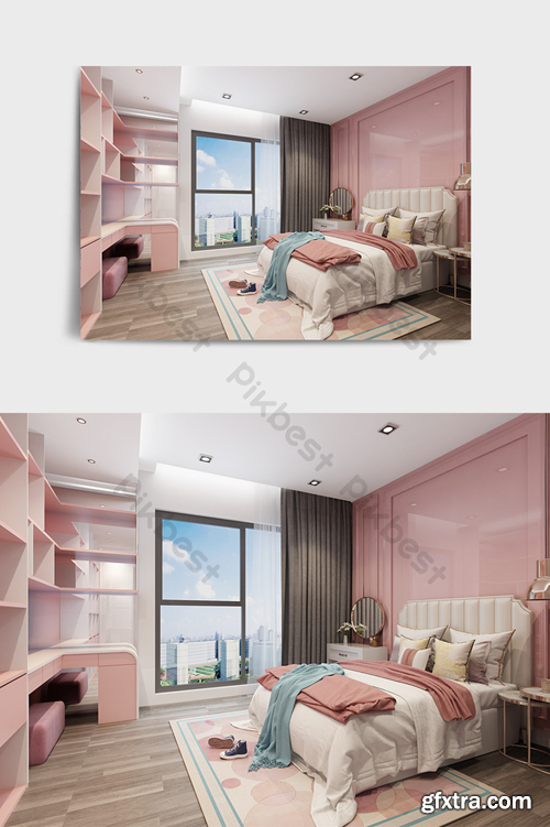 Personalized custom modern girl bedroom renderings Decors & 3D Models Template MAX