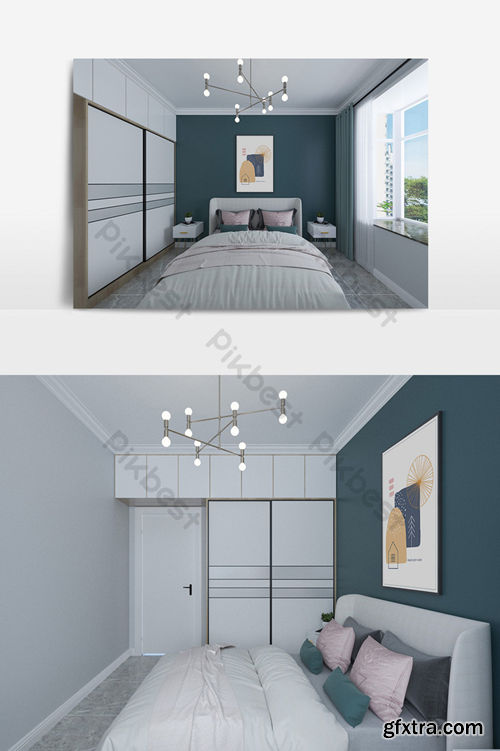 Modern minimalist nordic style bedroom renderings Decors & 3D Models Template MAX