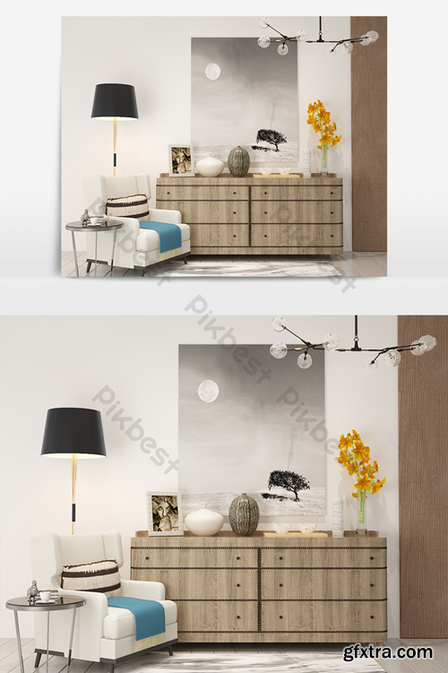 Modern minimalist single chair side cabinet furnishings combination max Decors & 3D Models Template MAX