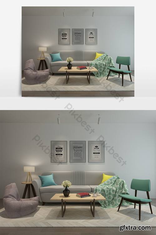 Nordic minimalist sofa floor lamp combination Decors & 3D Models Template MAX