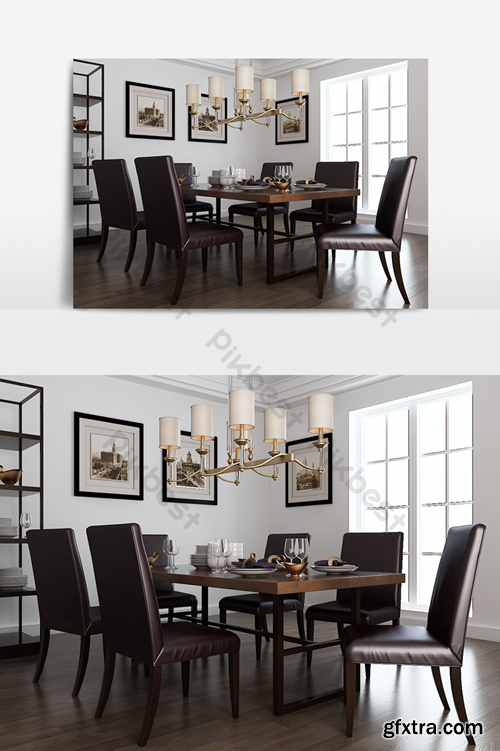 Modern minimalist style restaurant combination model Decors & 3D Models Template MAX
